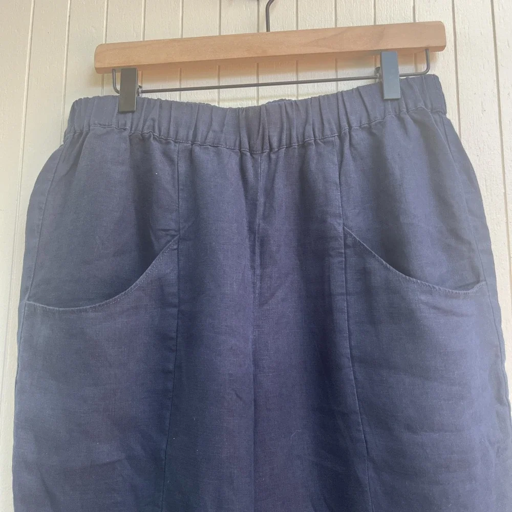 Quince Casual High Waist Blue 100% Linen Size Medium Women's Pants